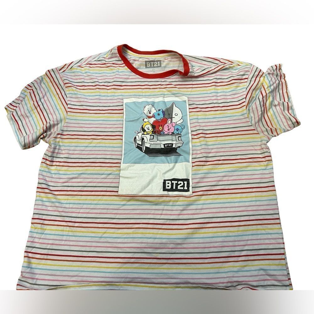 Women’s BTS BT21 Oversized Rainbow Striped T-shirt